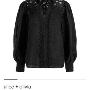 Alice + Olivia Black Lace Trim Blouse